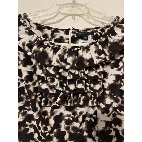 Banana Republic Womens Size 14 Brown/White Ruffled-Neck, Sleeveless Dress! M128 - Picture 3 of 10